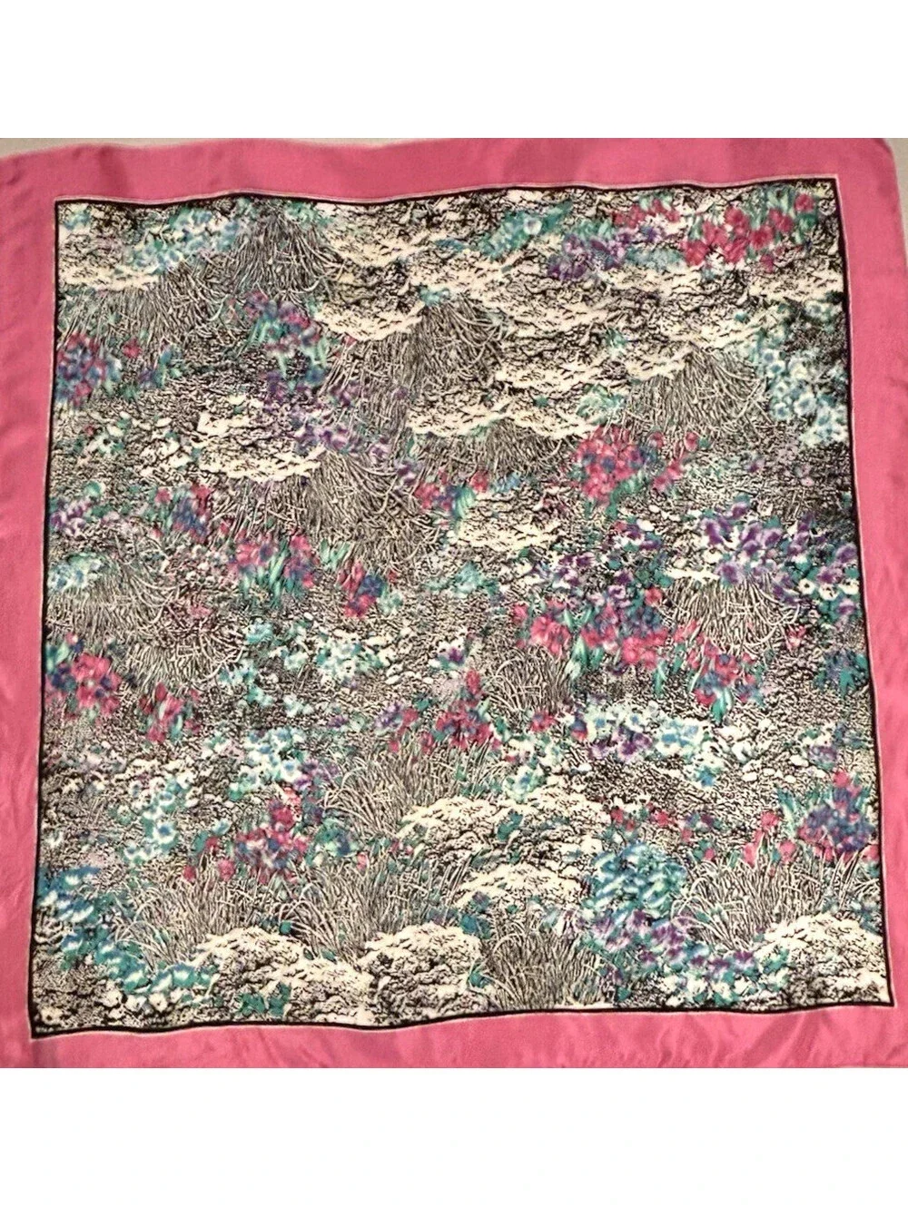 Vintage 1980's The Specialty House Scarf Hand Rolled Floral Landscape 31
